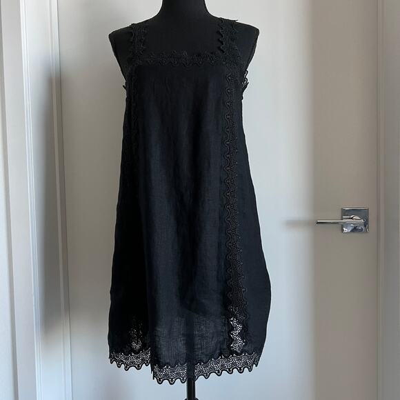 J Crew Lace Trim Shift Dress Linen Size 2 Black - Picture 1 of 12